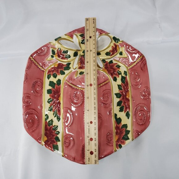 Christmas Present Bow Platter Cookie Plate Mauve Ceramic Holiday - World Bazaars - Picture 5 of 9